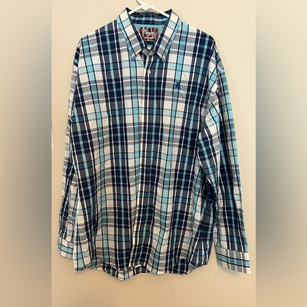 Coogi Men's Long Sleeve Button Front Shirt Size Xxl Blue Plaid 80’s 90’s Y2k